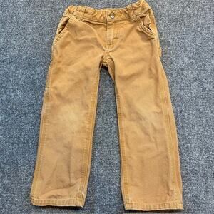 Carhartt Kids 4 Canvas Dungaree Work Pants Brown All Cotton Adjustable Waist